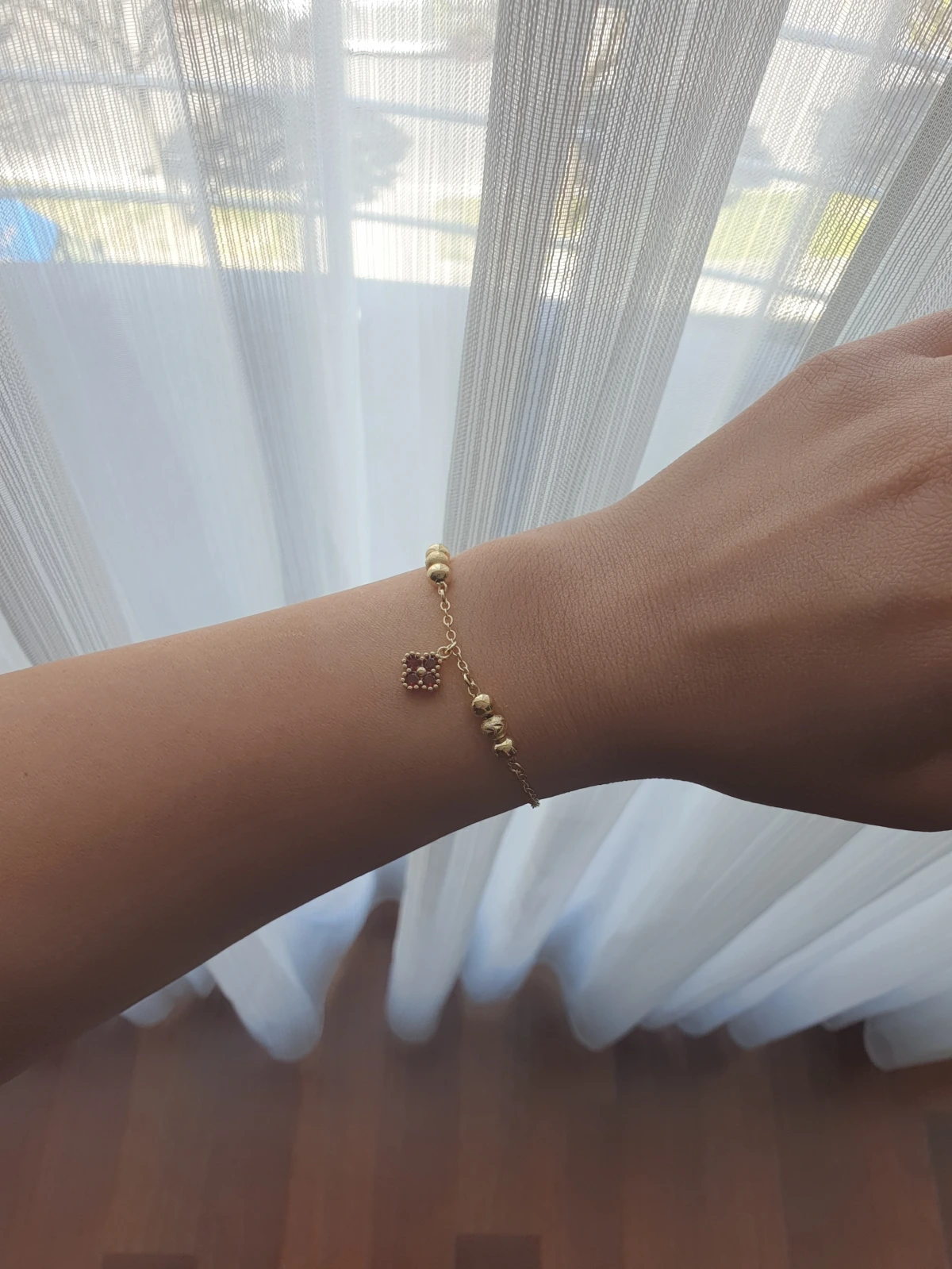14K Dorika ve Bordo Yonca Bileklik