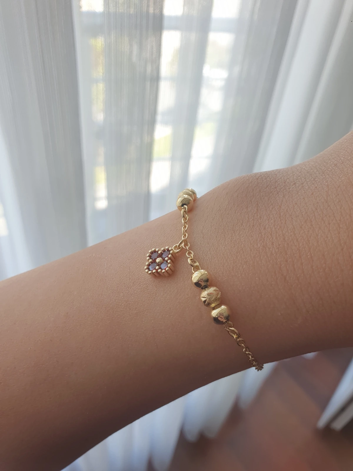14K Dorika ve Bordo Yonca Bileklik