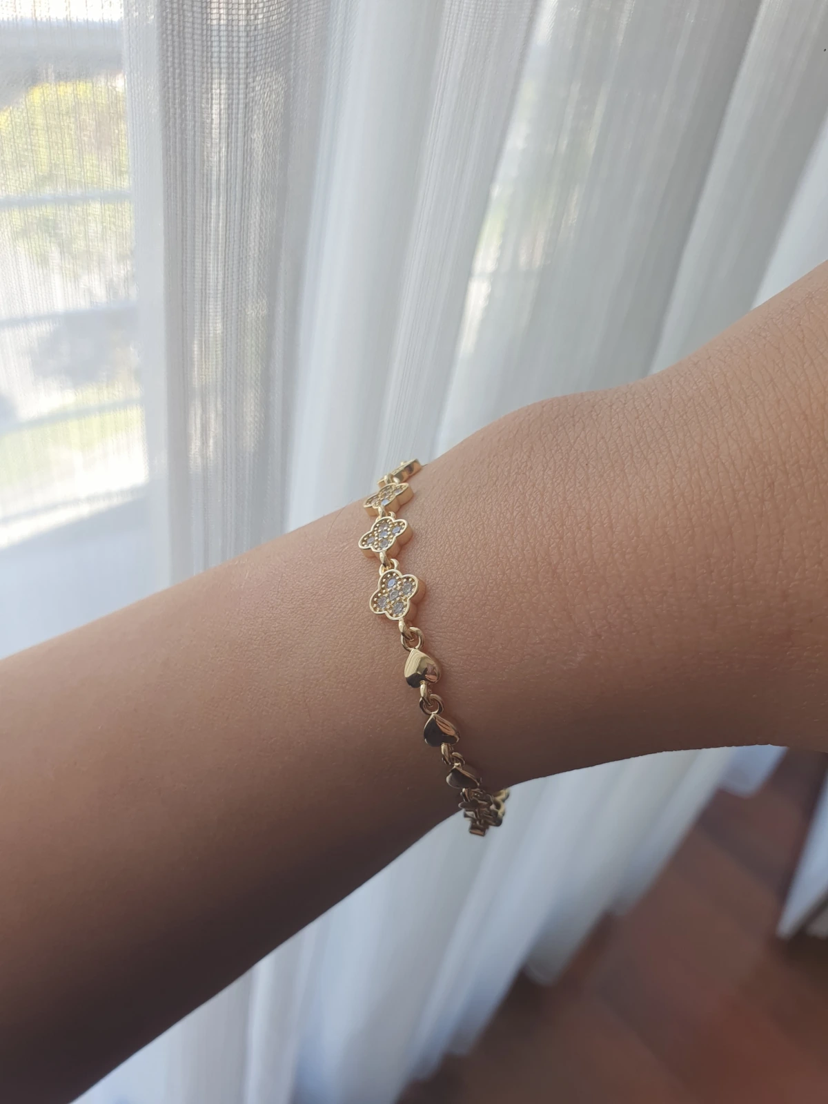14K Gold Kalp ve Yonca Bileklik