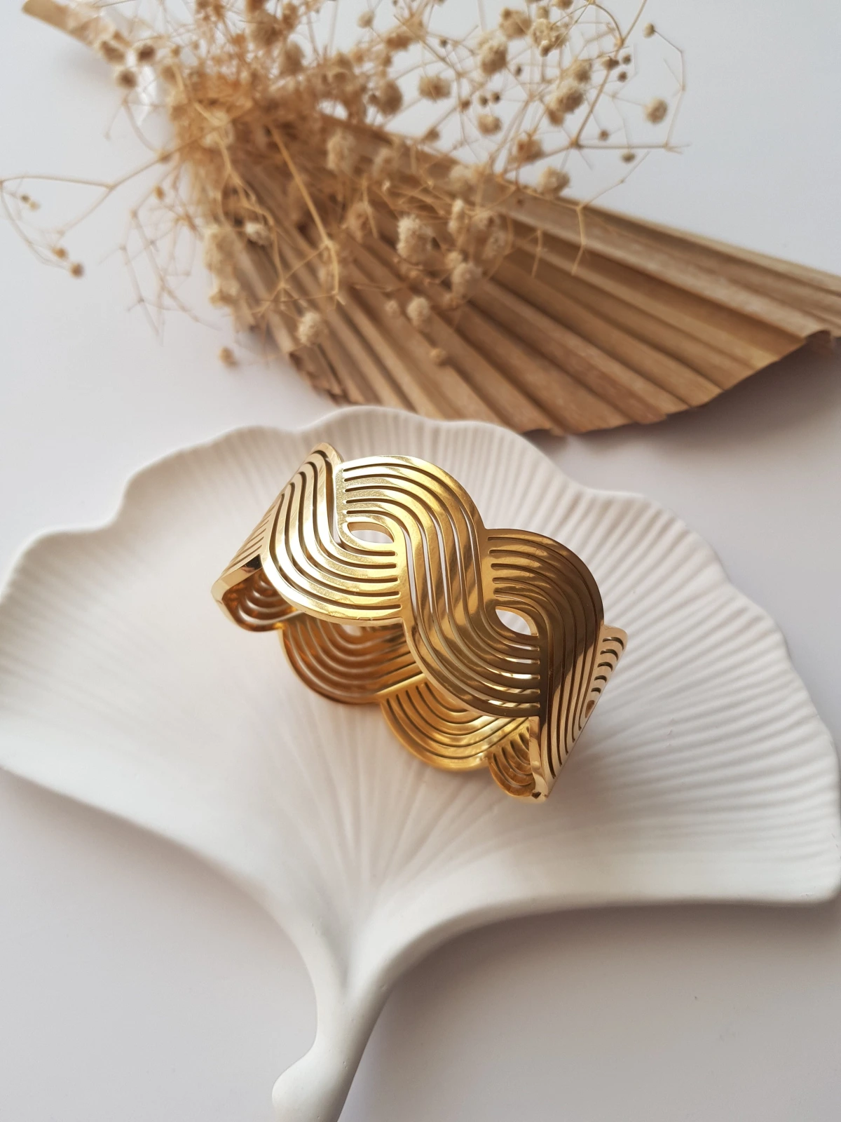 Gold Örgü Desen Kalın Çelik Kelepçe
