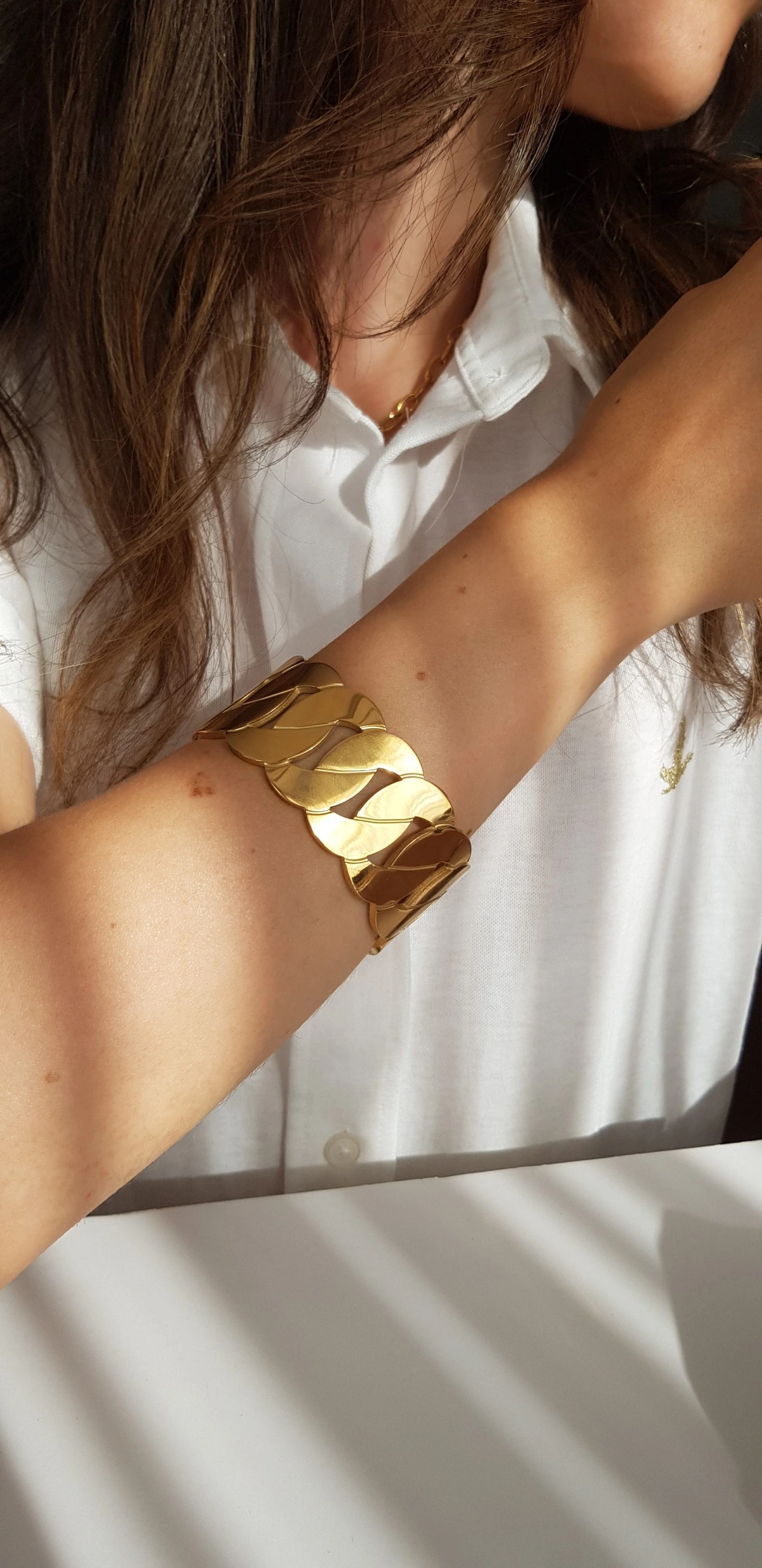 Gold Zincir Desen Kalın Çelik Kelepçe