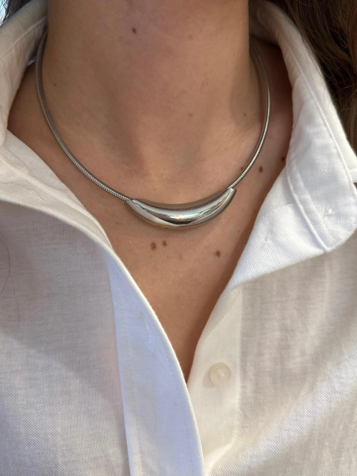 Silver Plaka Uçlu Çelik Kolye