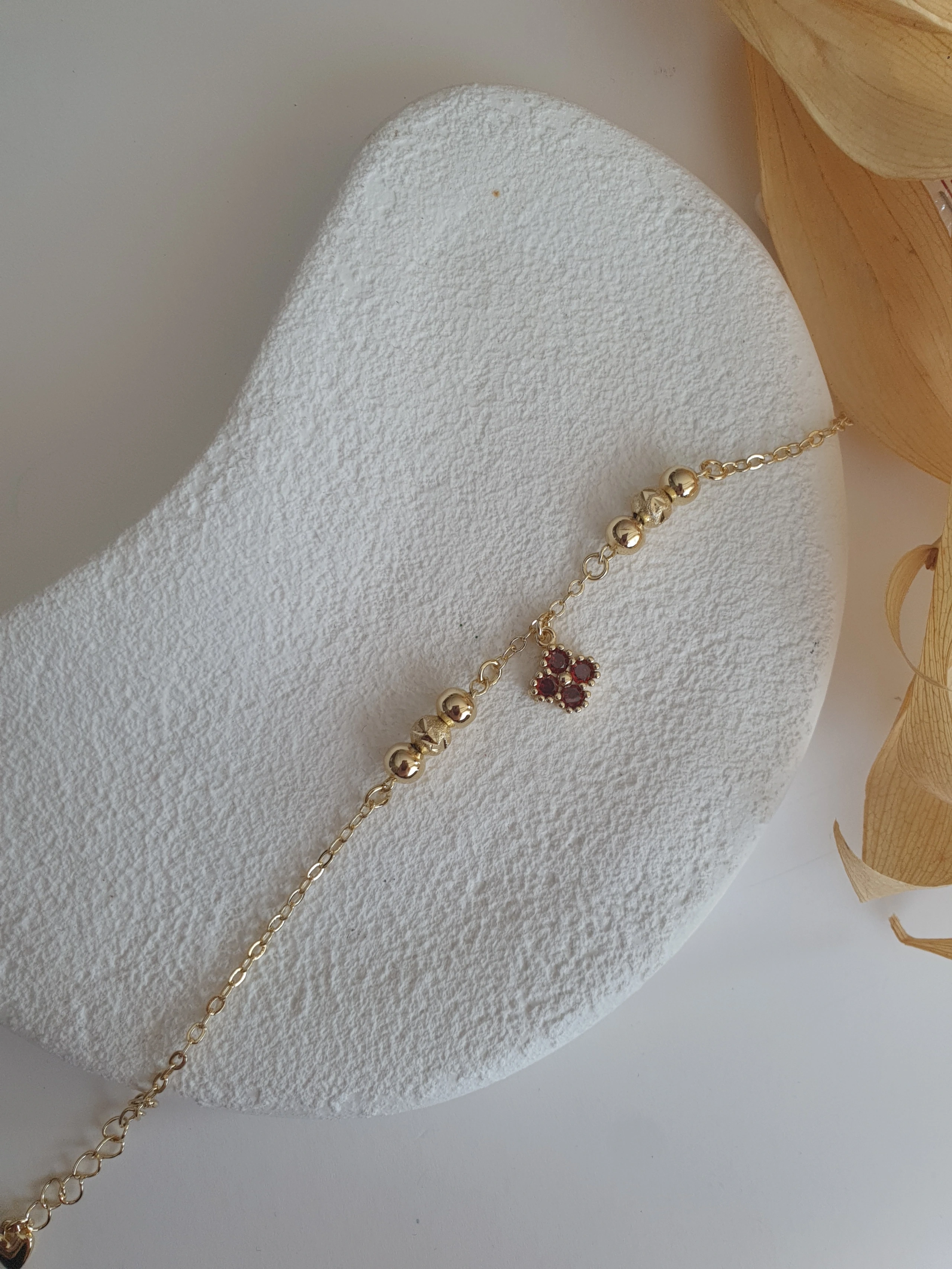 14K Dorika ve Bordo Yonca Bileklik