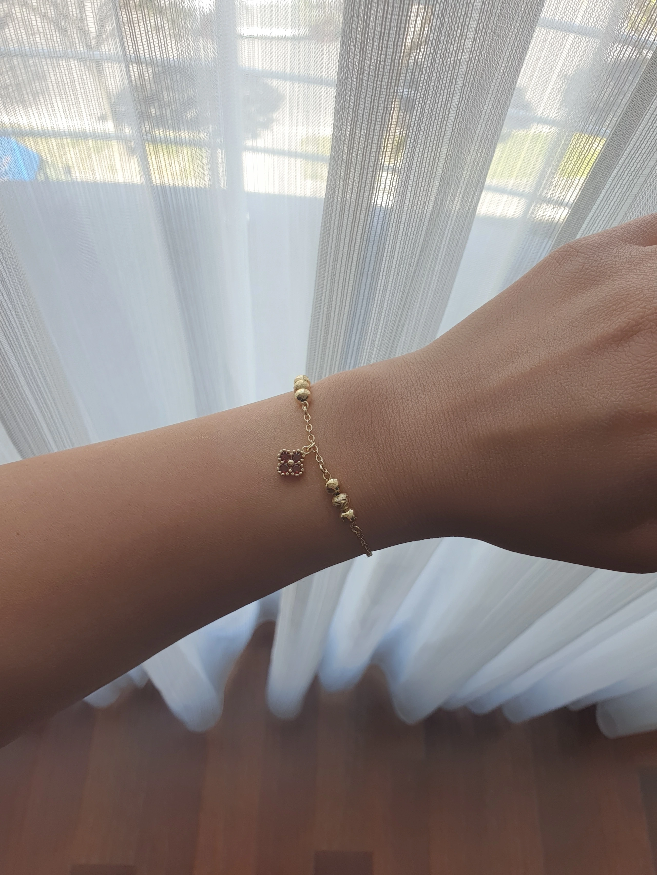 14K Dorika ve Bordo Yonca Bileklik