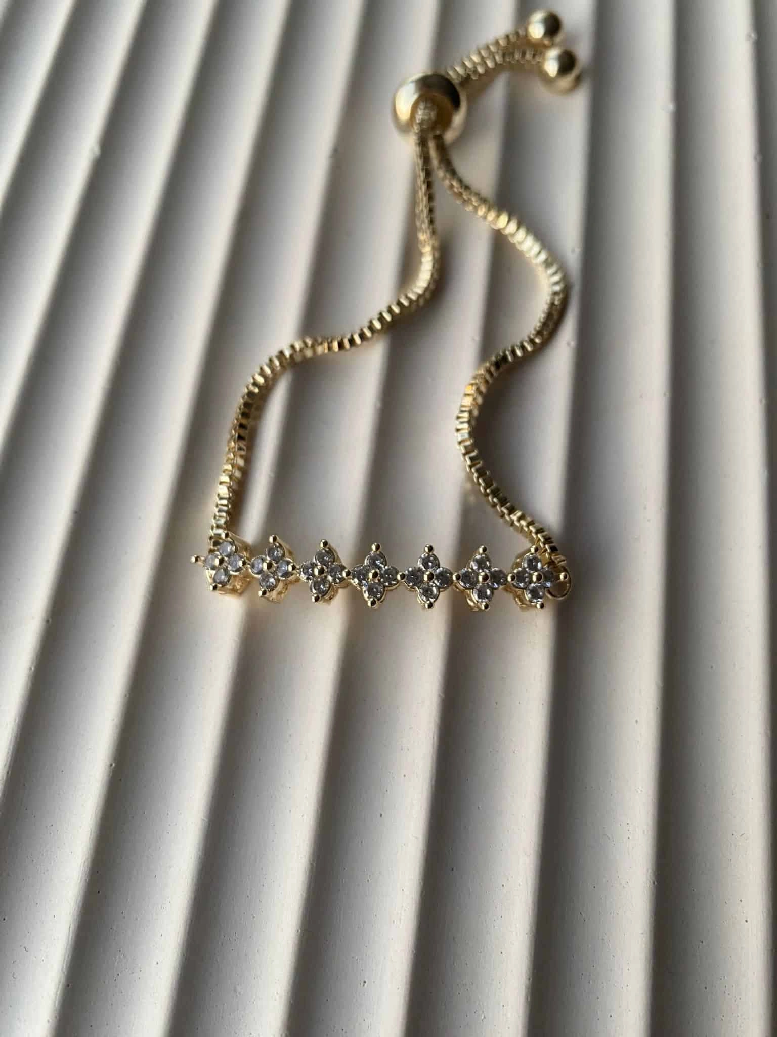JOC Gold Yonca Taşlı Bileklik Asansörlü Kalın
