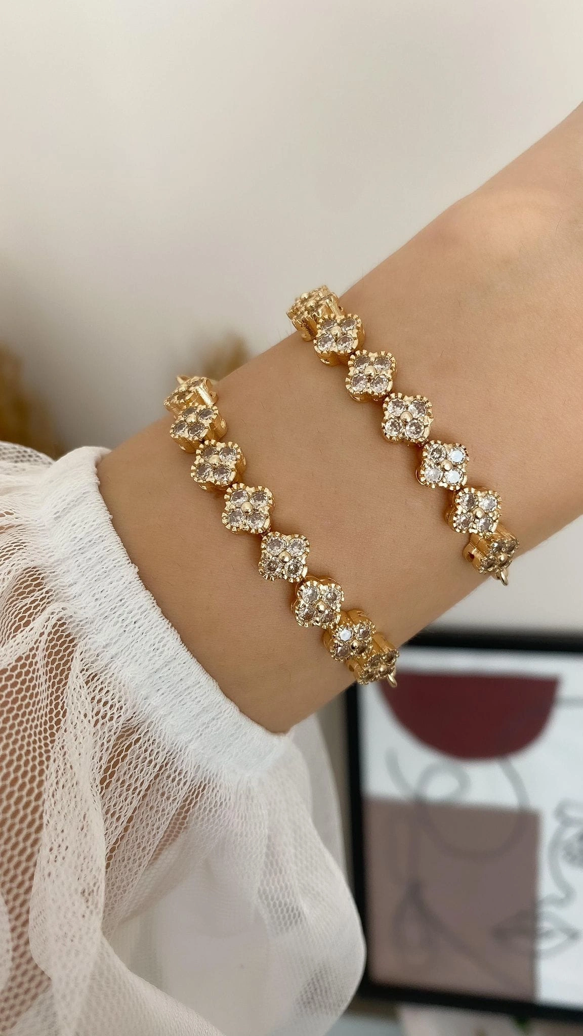 JOC Gold Yonca Taşlı Bileklik Asansörlü İnce