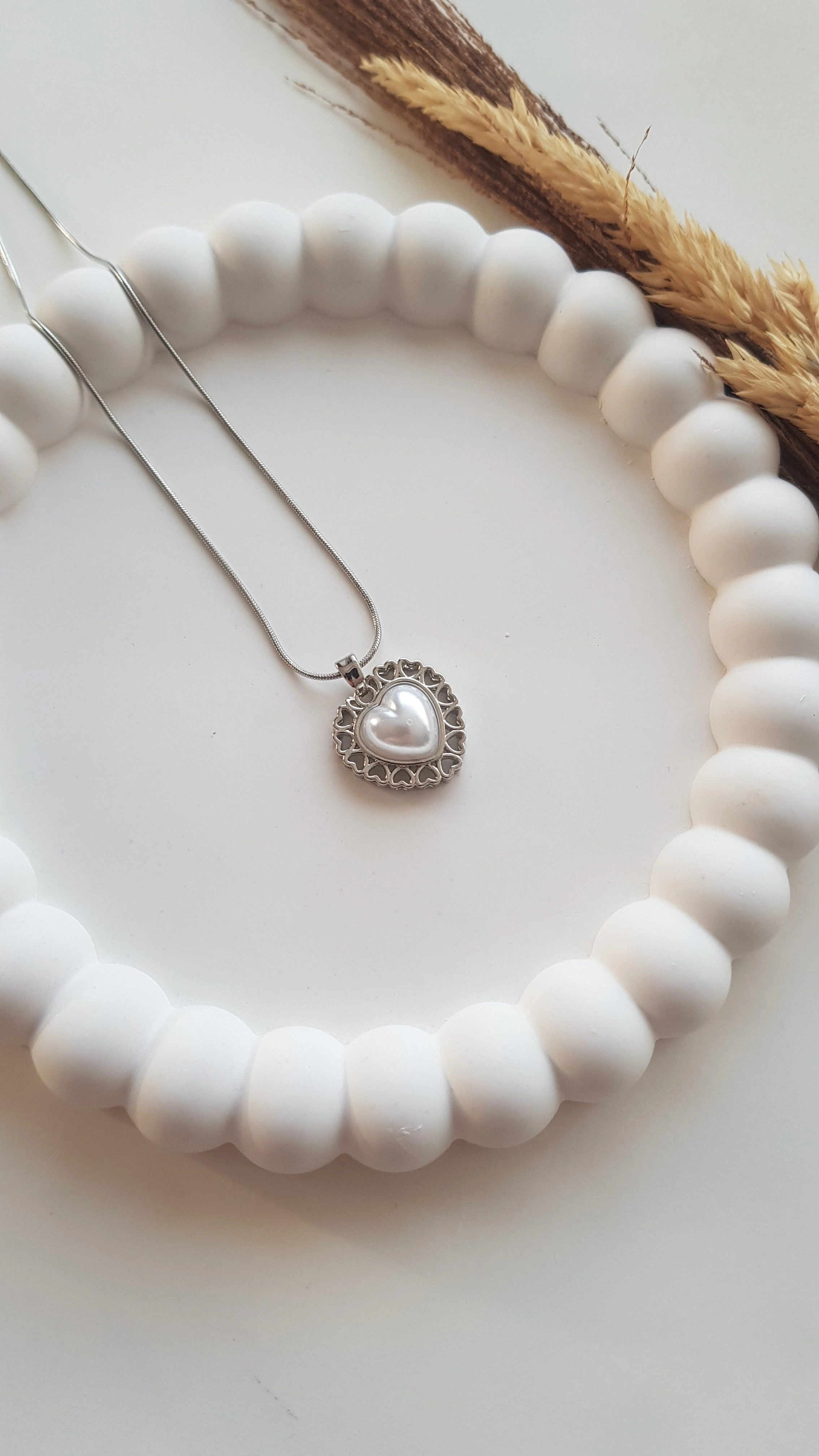 JOC Vintage İncili Kalp Çelik Kolye