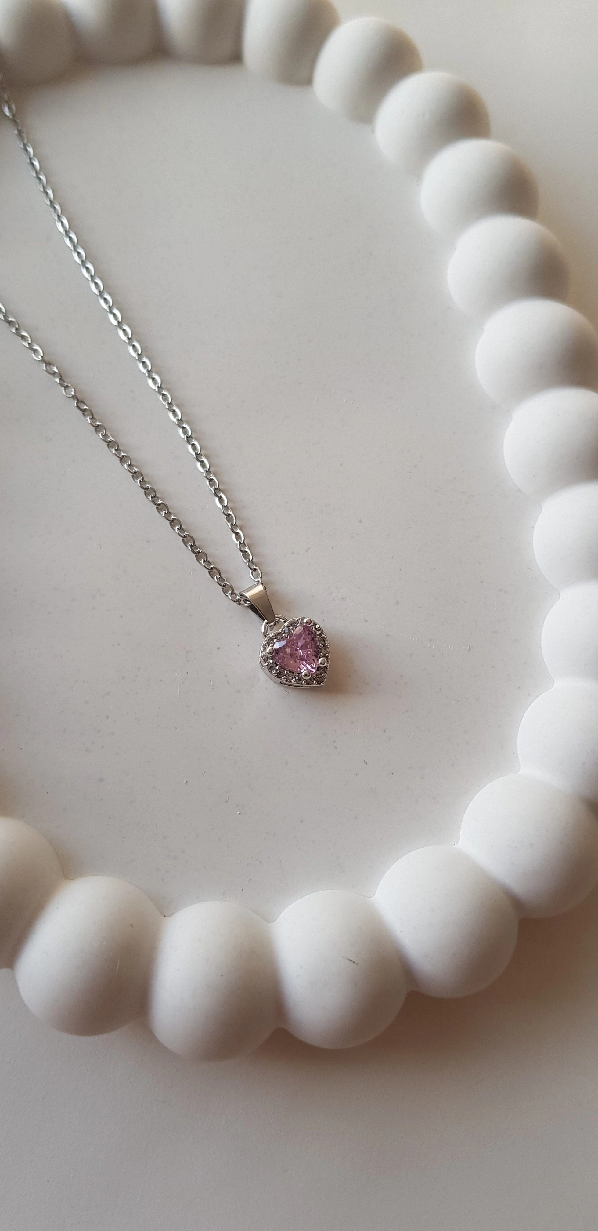 JOC Silver Pembe Taşlı Kalp Kolye