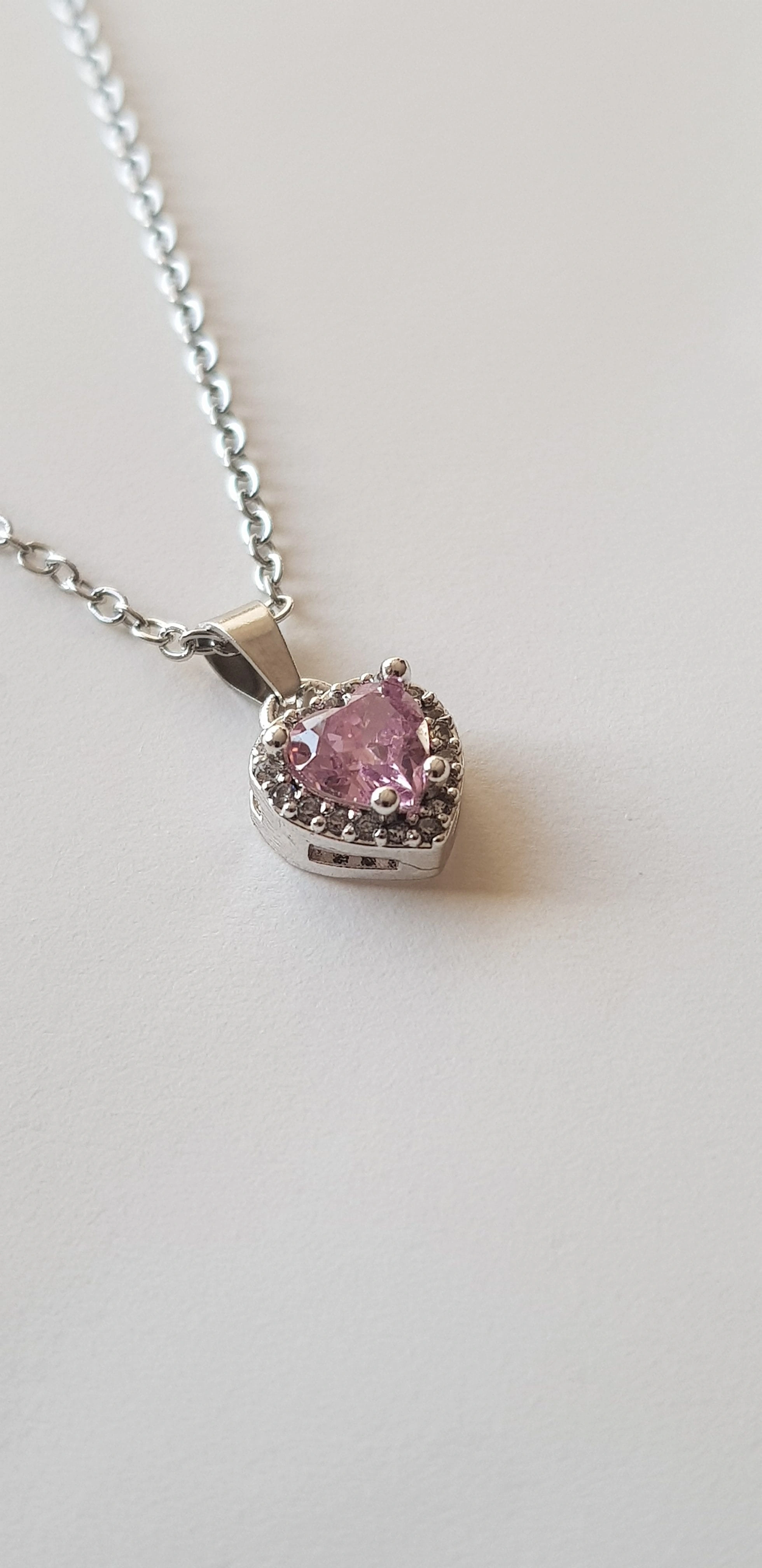 JOC Silver Pembe Taşlı Kalp Kolye