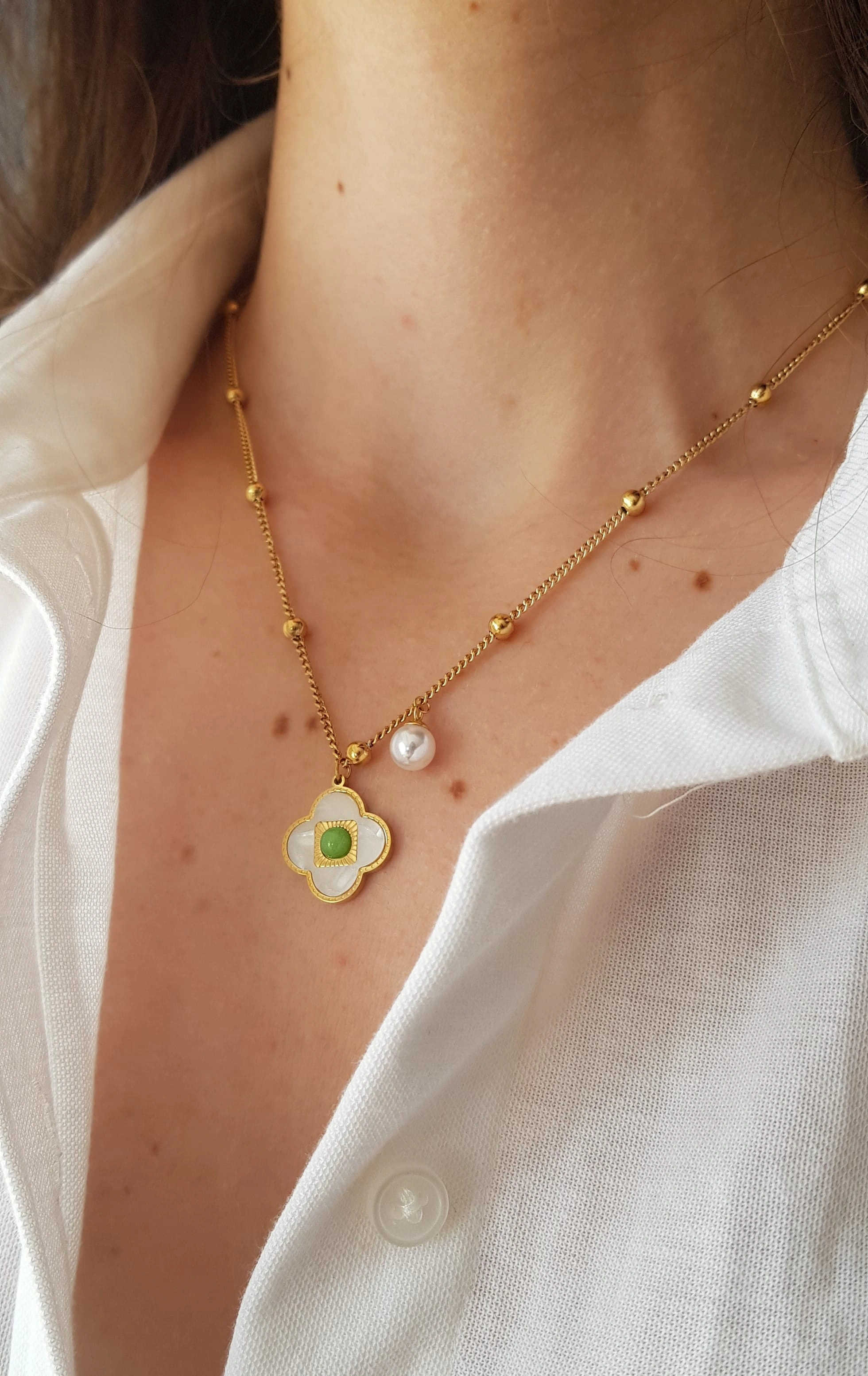 JOC Pearl Clover Çelik Kolye