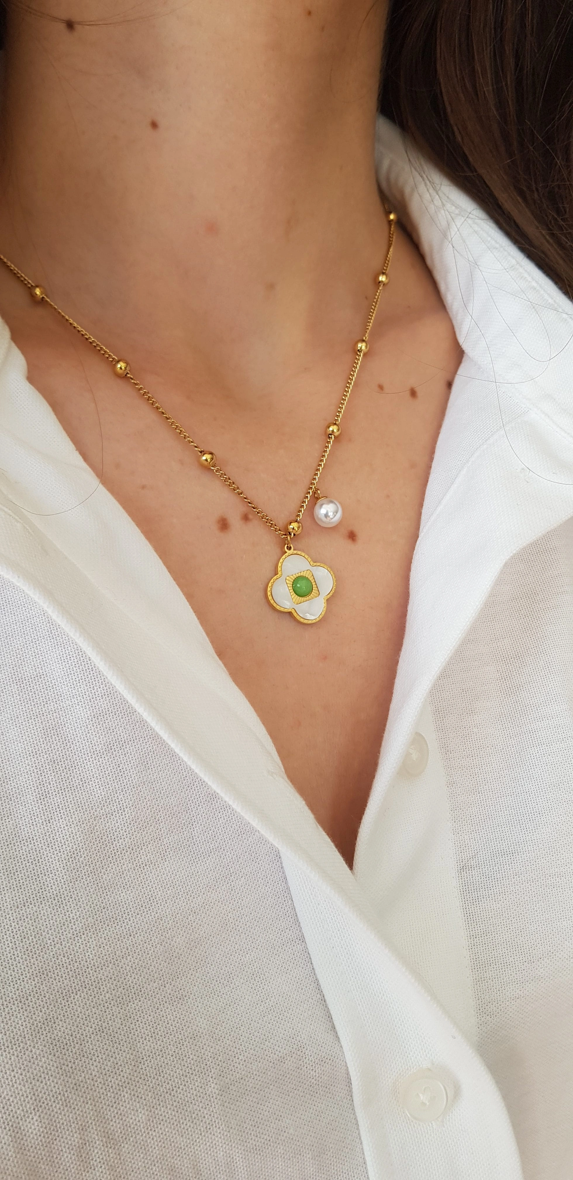 JOC Pearl Clover Çelik Kolye