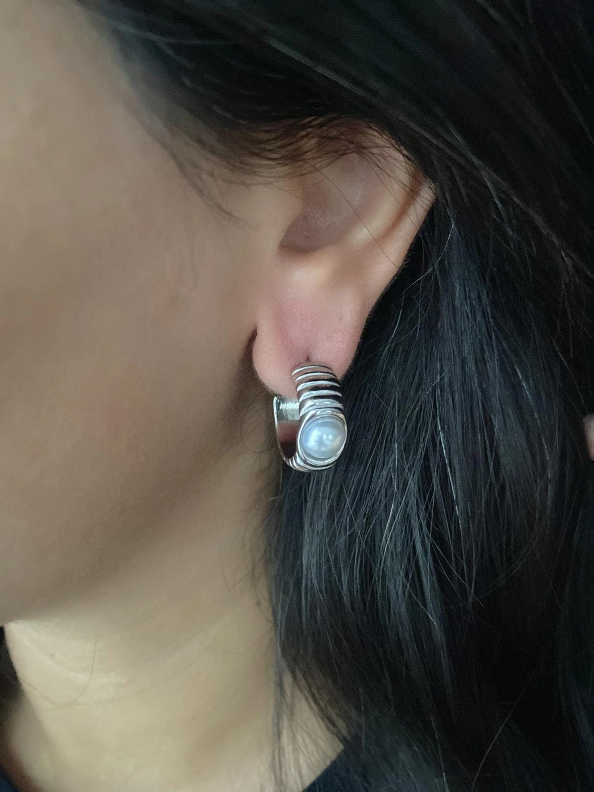 JOC Silver Halka İncili Çelik Küpe