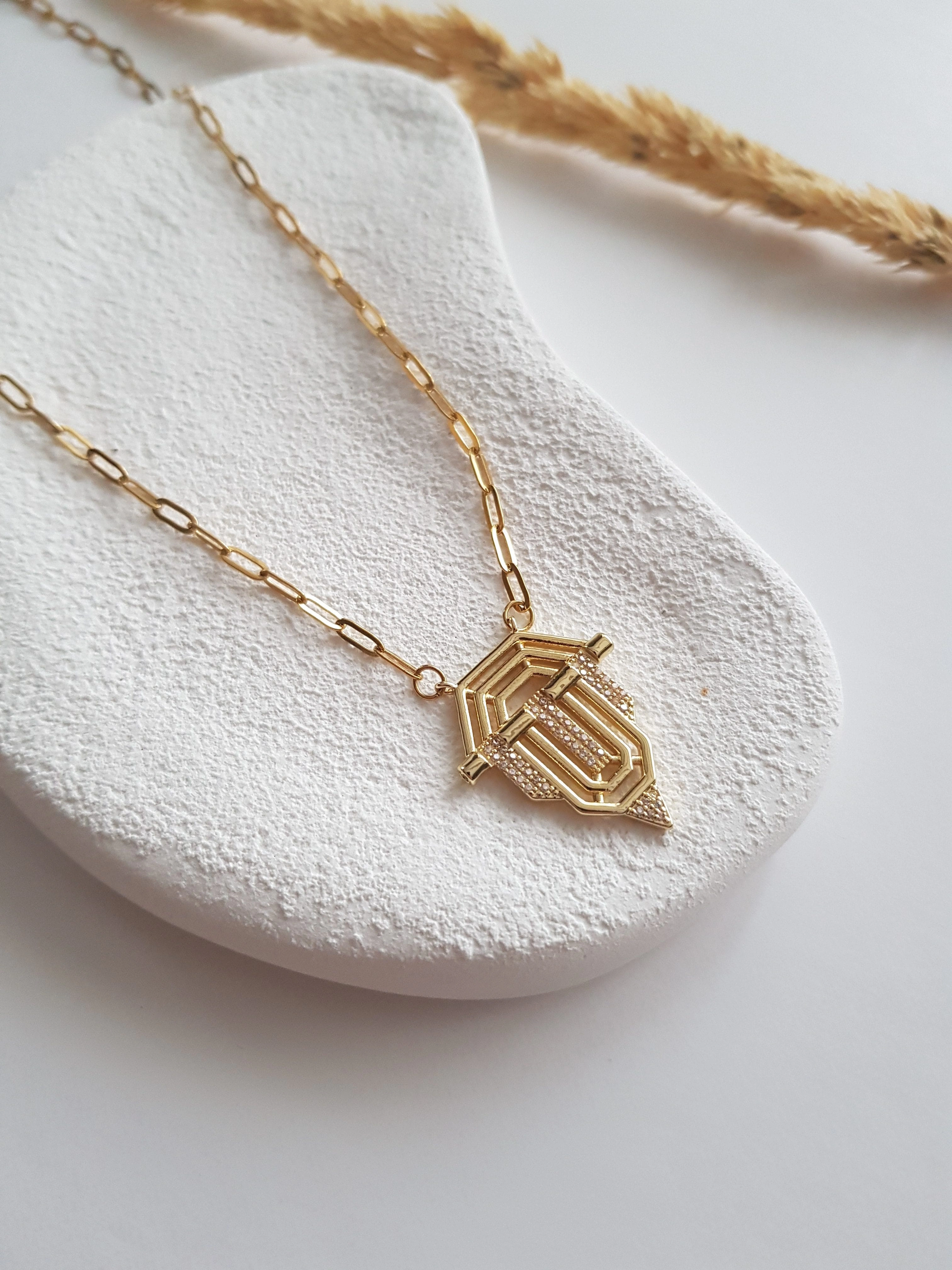 Gold Madalyon Çelik Kolye (60cm)